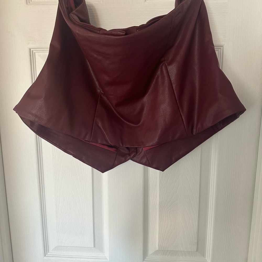 Burgundy Faux Leather Strapless Top